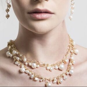 Mabel Chong Venus Pearl and Charms Necklace 14 kt Gold Evening Formal